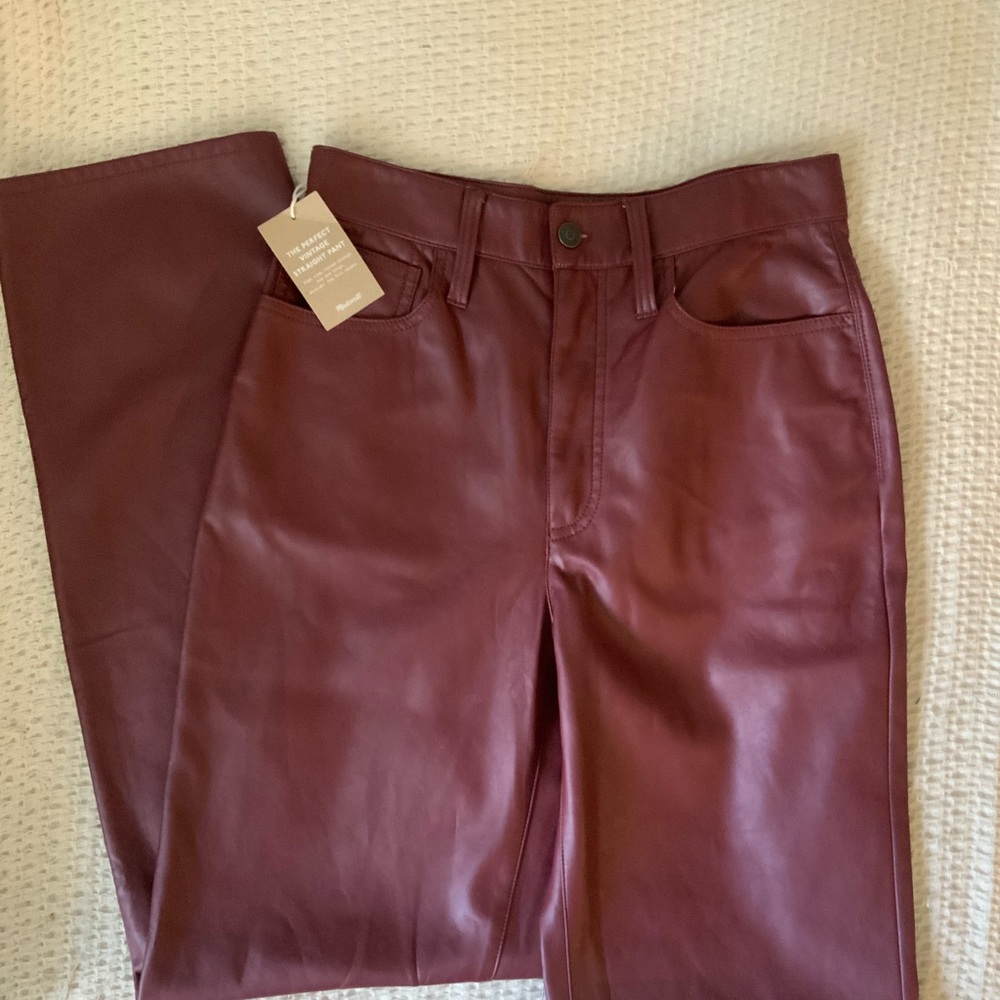 NWT Madewell Plus Perfect Vintage Straight Jean Faux Leather Red Pants 27 - Picture 7 of 9